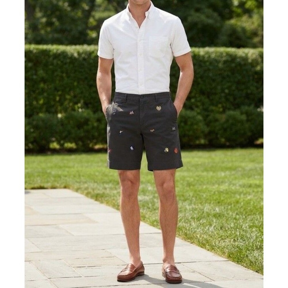 Polo Ralph Lauren Men Shorts Sz 38 Gray Flat Front Embroidered Sports Icons Cool